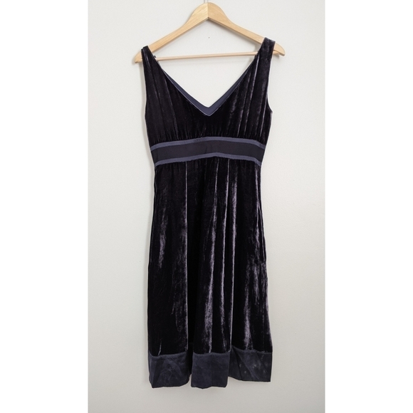 Jigsaw Blue Velvet Silk Empire Waist Dress Size 6 - Picture 3 of 8